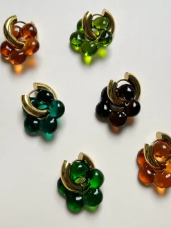 Glass Flower Donut Hoops - Dark Blue-Green