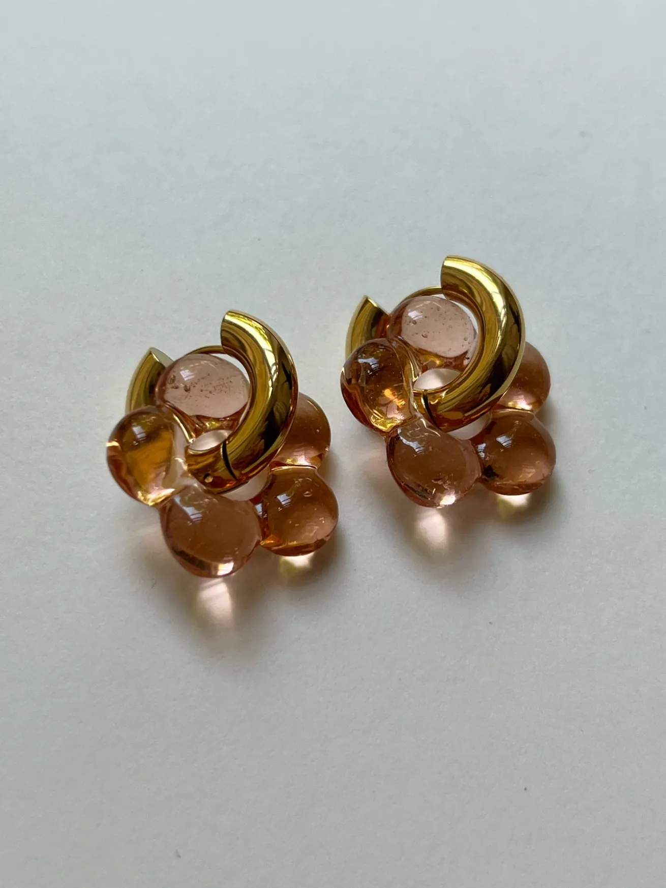 Glass Flower Donut Hoops - Peach