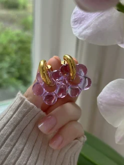 Glass Flower Donut Hoops - Lilac