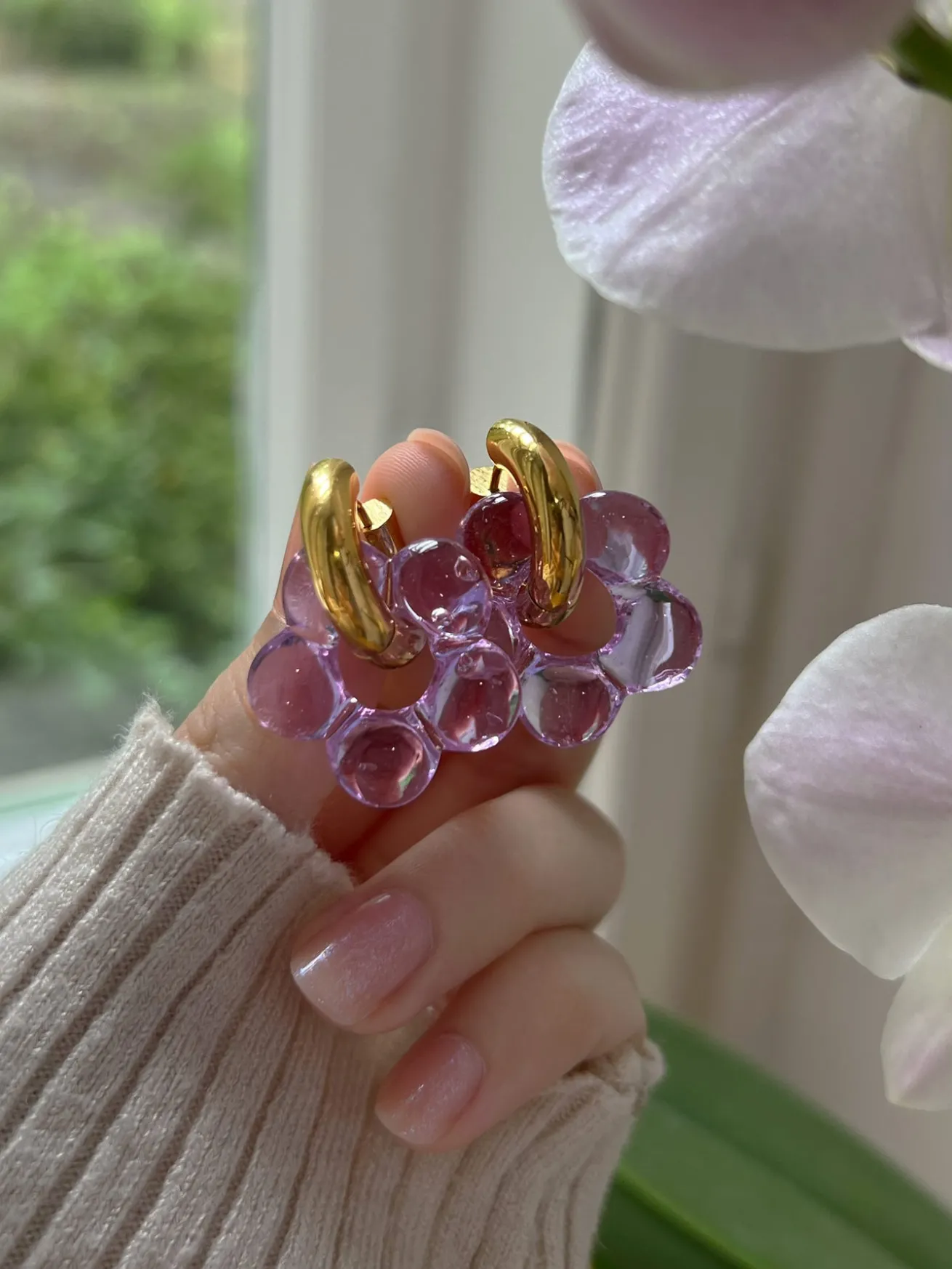Glass Flower Donut Hoops - Lilac