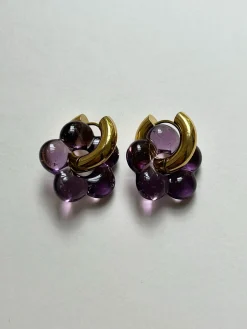 Glass Flower Donut Hoops - Dark Purple