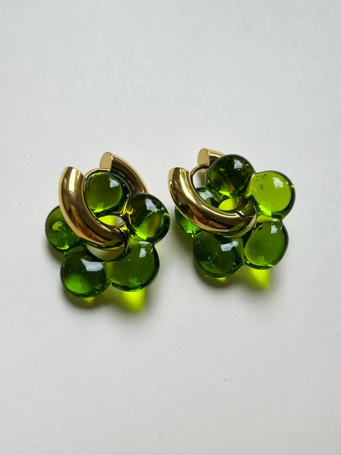 Glass Flower Donut Hoops - Pistachio Green