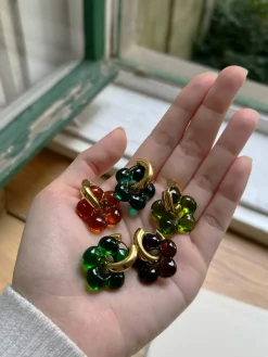 Glass Flower Donut Hoops - Dark Blue-Green