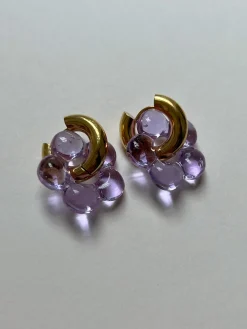 Glass Flower Donut Hoops - Lilac