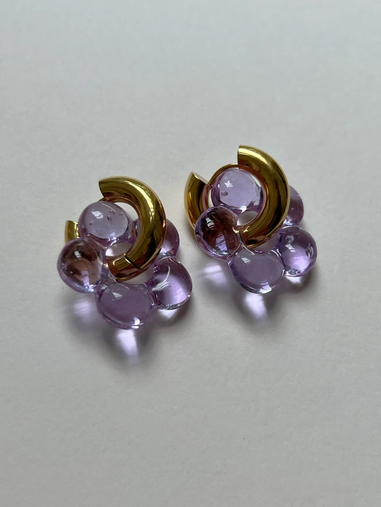 Glass Flower Donut Hoops - Lilac