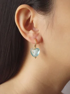Glass Heart Hoops - Sky *18K Gold-plated