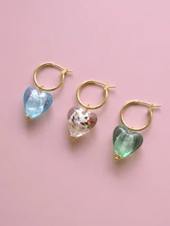 Glass Heart Hoops - Sky *18K Gold-plated