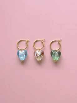 Glass Heart Hoops - Sky *18K Gold-plated