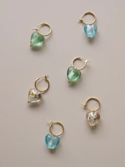 Glass Heart Hoops - Sky *18K Gold-plated