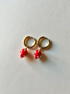Glass Strawberry Hoop Earrings