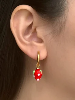 Glass Strawberry Hoop Earrings