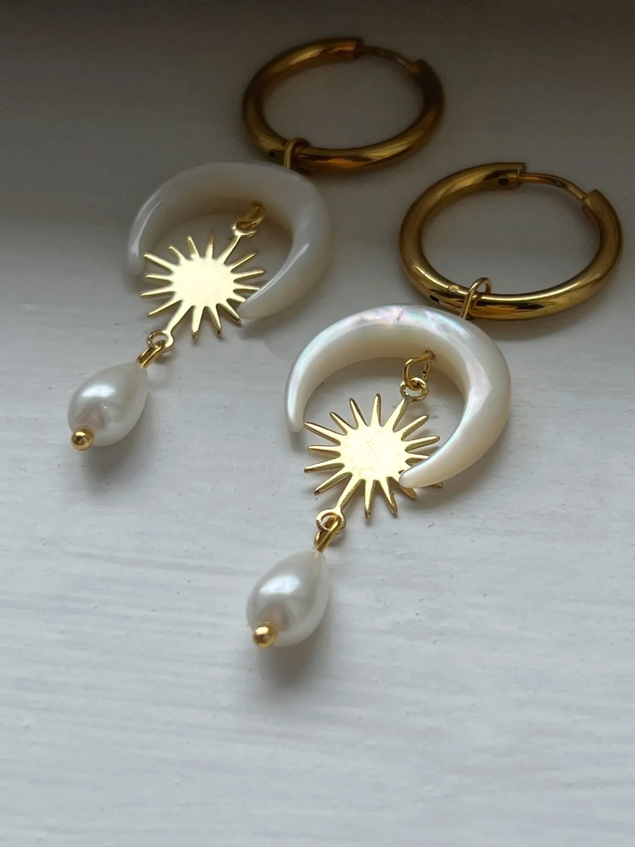 Goddess of Moon and Stars Hoop Earrings