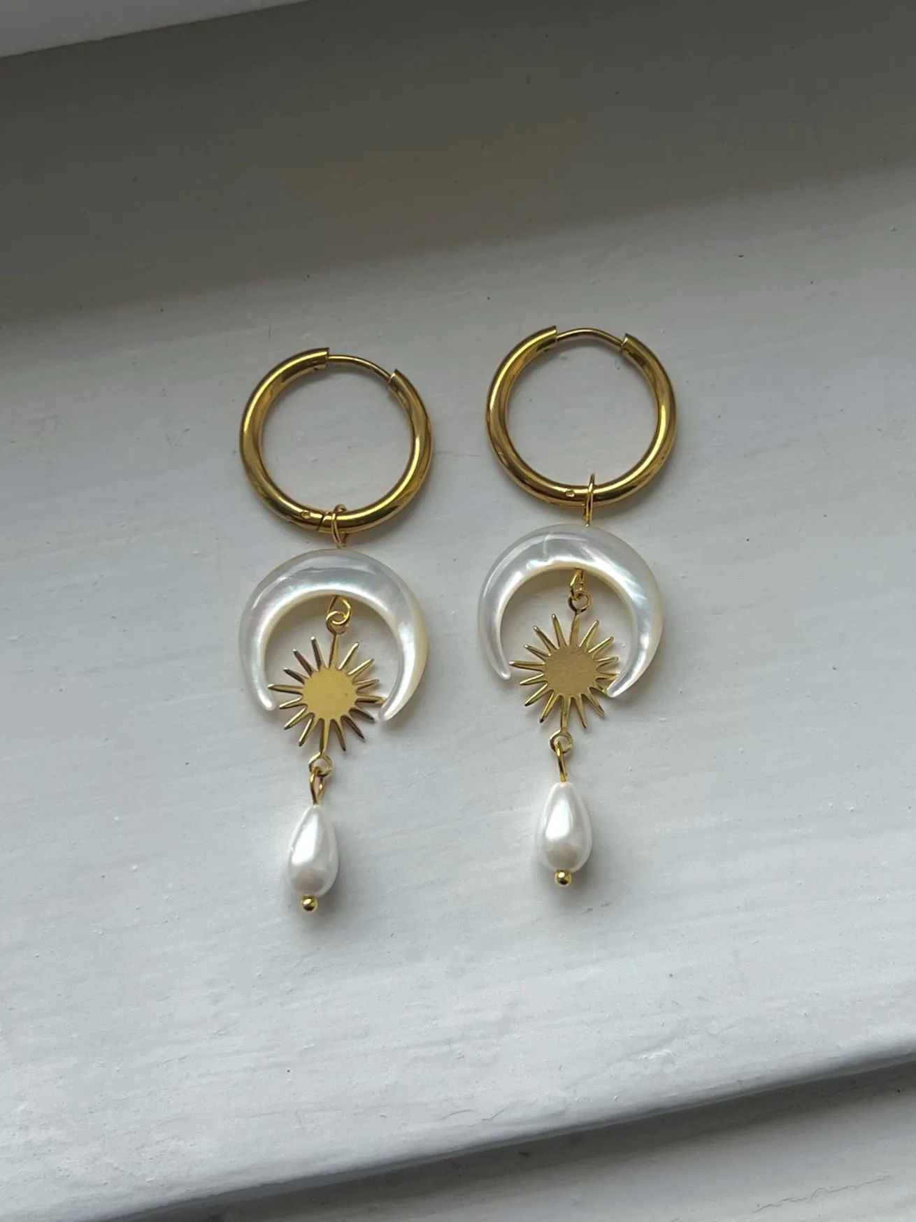 Goddess of Moon and Stars Hoop Earrings