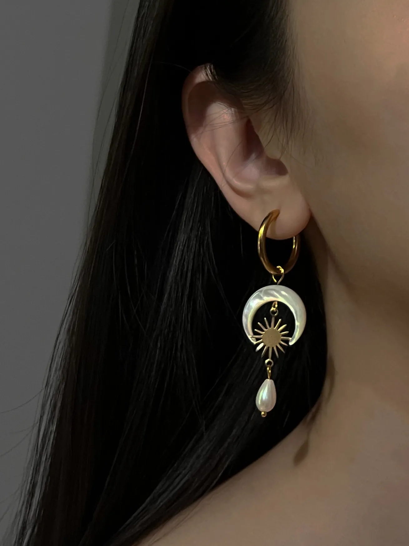 Goddess of Moon and Stars Hoop Earrings