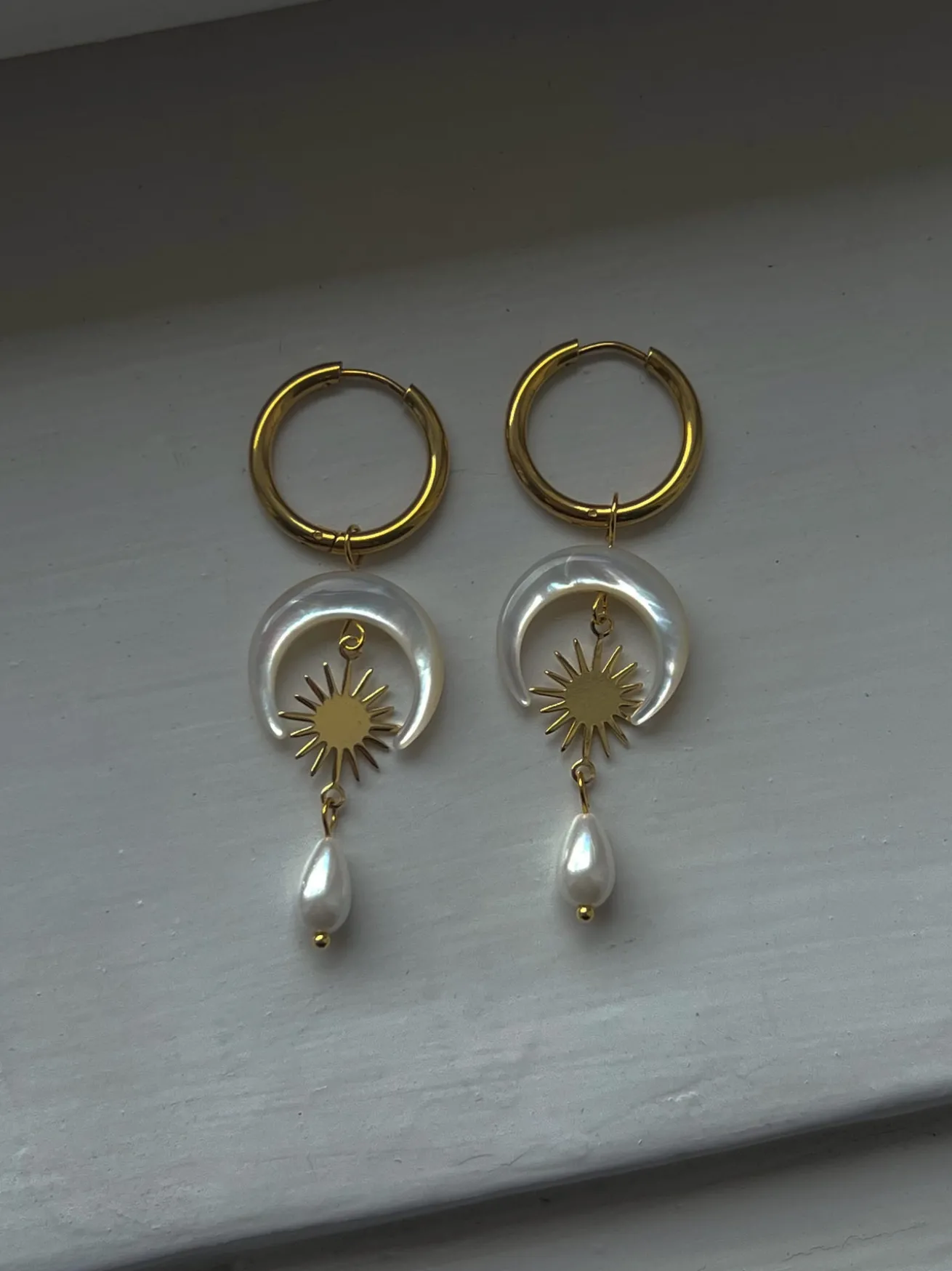 Goddess of Moon and Stars Hoop Earrings