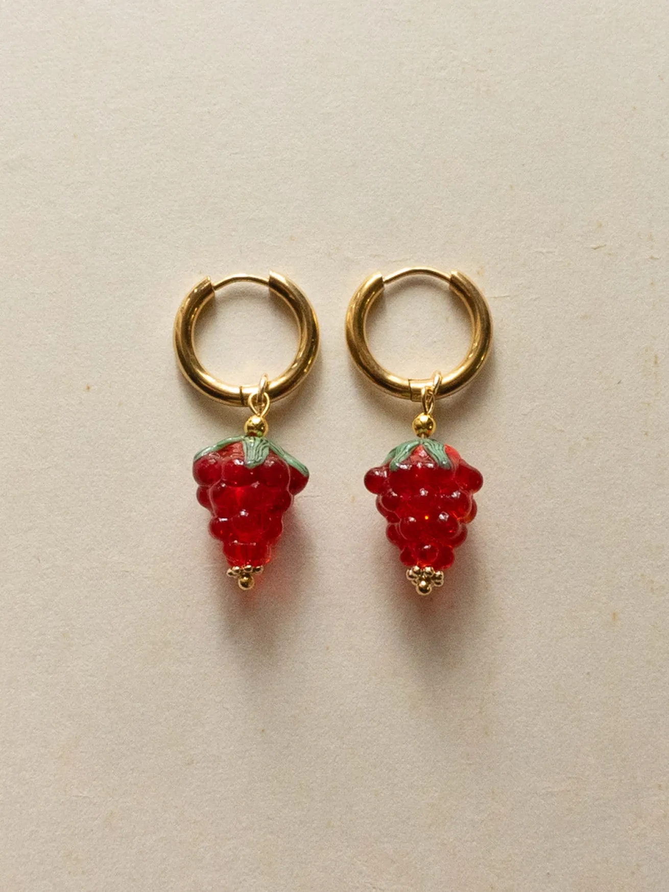 Gold Hoops - Mini Glass Raspberry