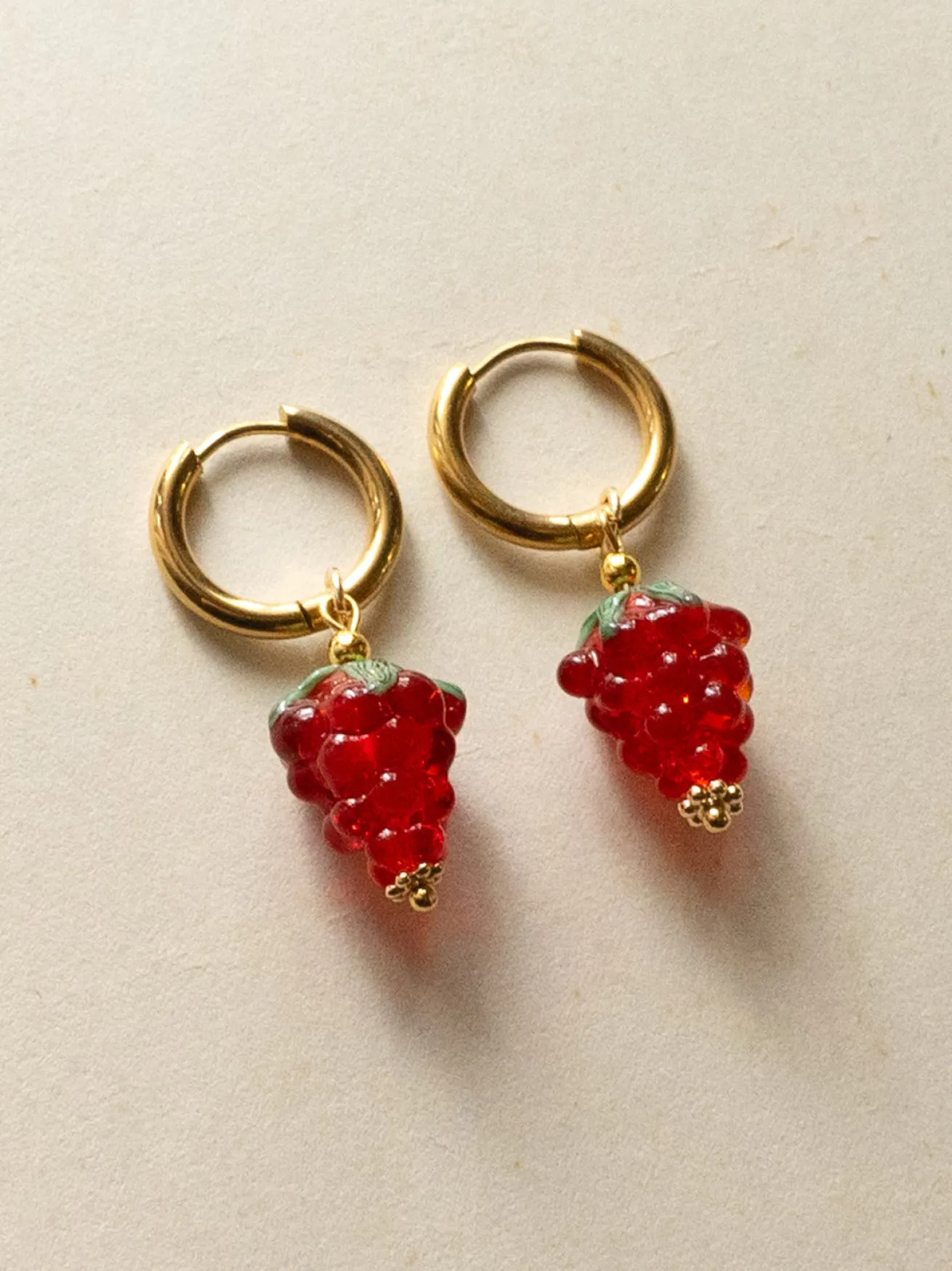 Gold Hoops - Mini Glass Raspberry