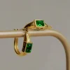 Gold Hoops With Green Rectangular Gemstone