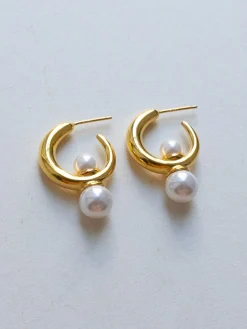 Gold Hoops with Pearls