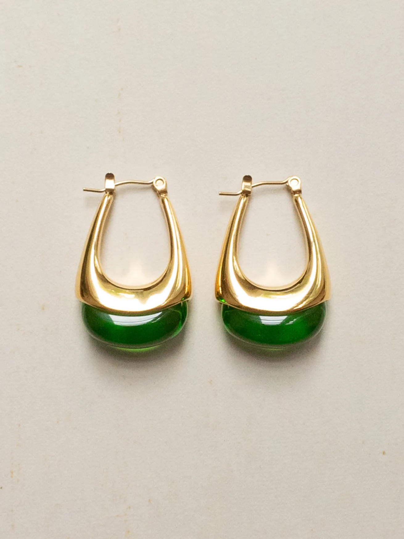 Gold Lucite Hoops - Green