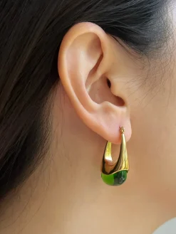 Gold Lucite Hoops - Green