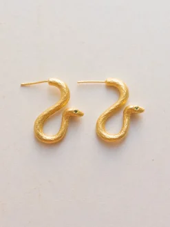 Gold Matte Serpent Earrings
