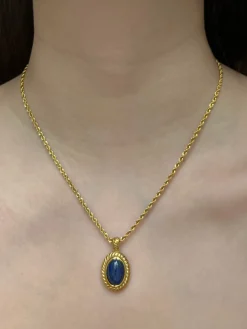Gold Necklace with Lapis Lazuli Stone Pendant