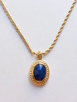 Gold Necklace with Lapis Lazuli Stone Pendant