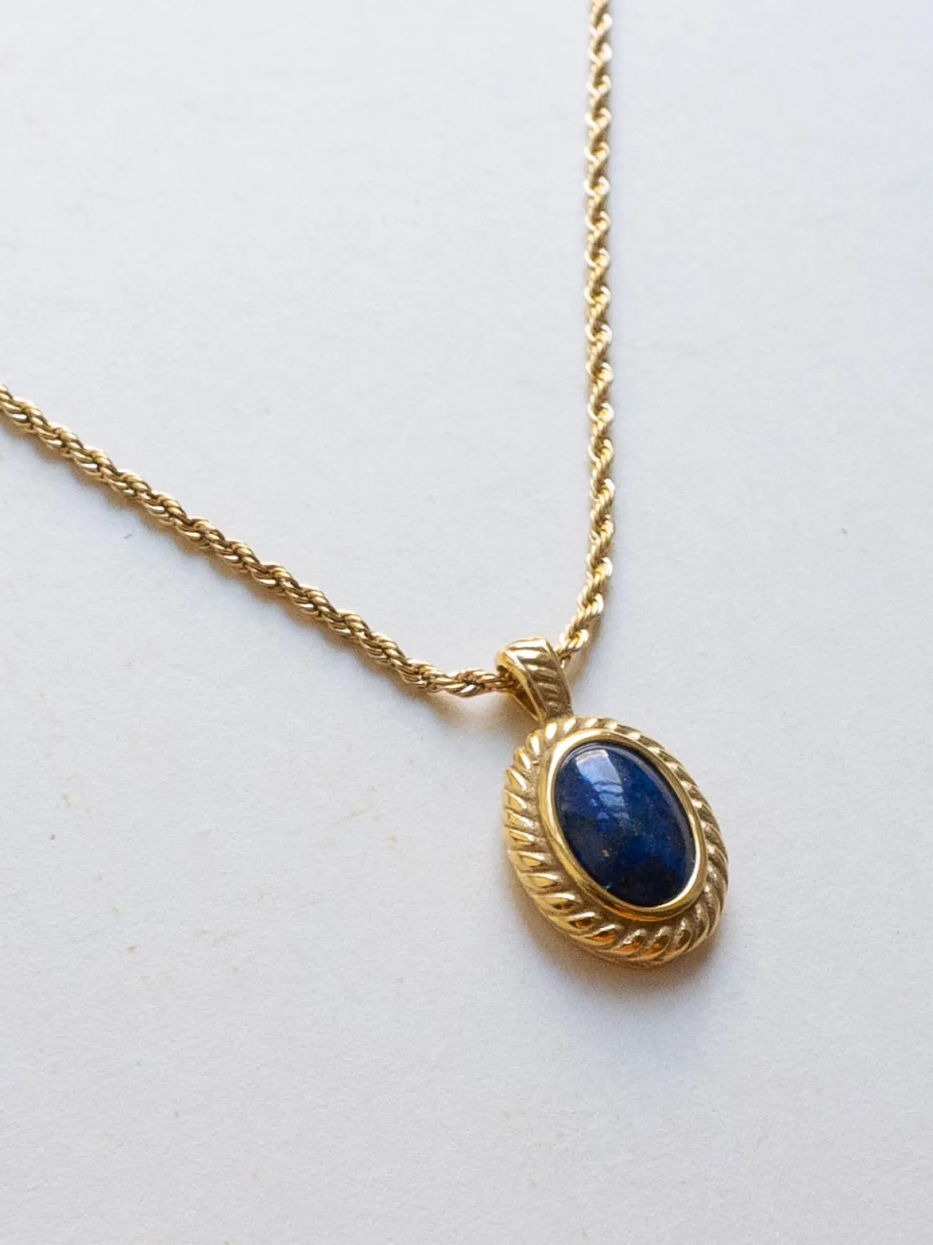 Gold Necklace with Lapis Lazuli Stone Pendant