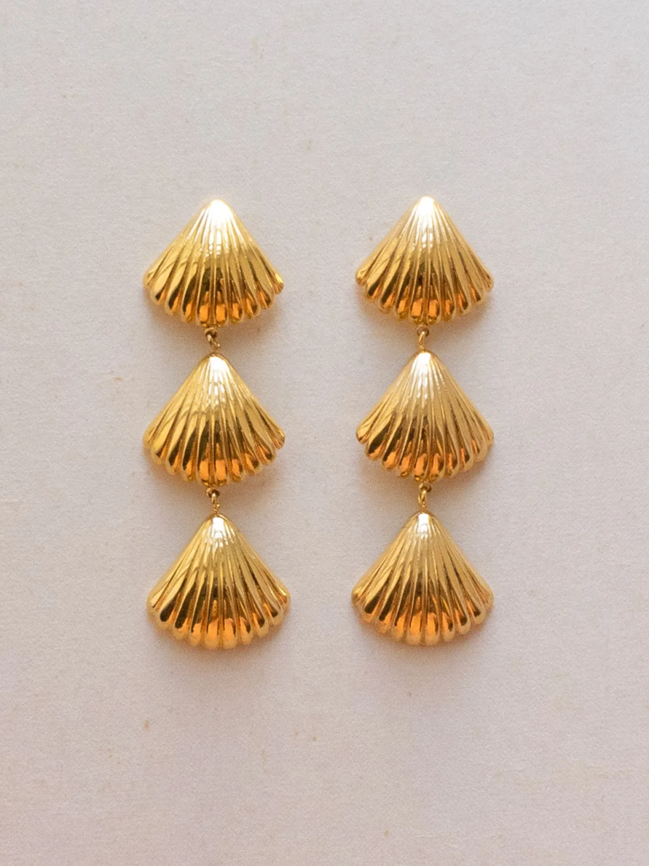 Gold Triple Shell Earrings
