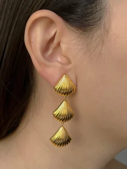 Gold Triple Shell Earrings