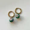 Green Flower Cloisonne Hoops