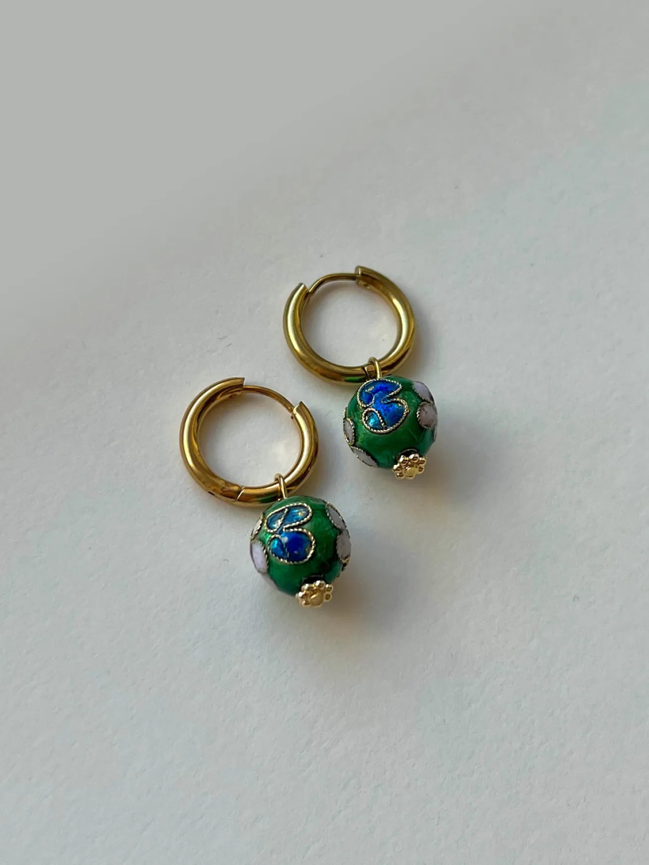 Green Flower Cloisonne Hoops