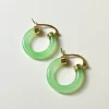 Green Jade Hoops (Gold tone)