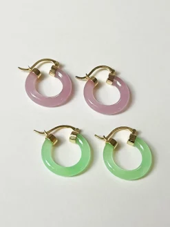 Green Jade Hoops (Gold tone)