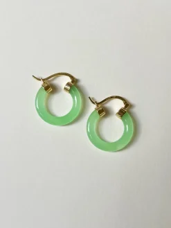 Green Jade Hoops (Gold tone)