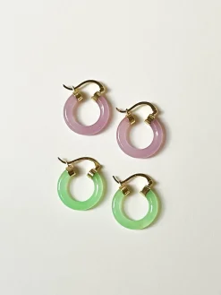 Green Jade Hoops (Gold tone)