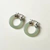 Green Jade Hoops (Silver tone)