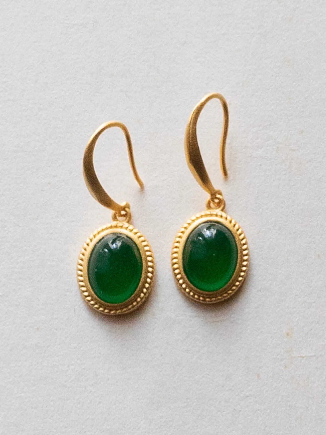 Green Jade Oval Pendant Earrings