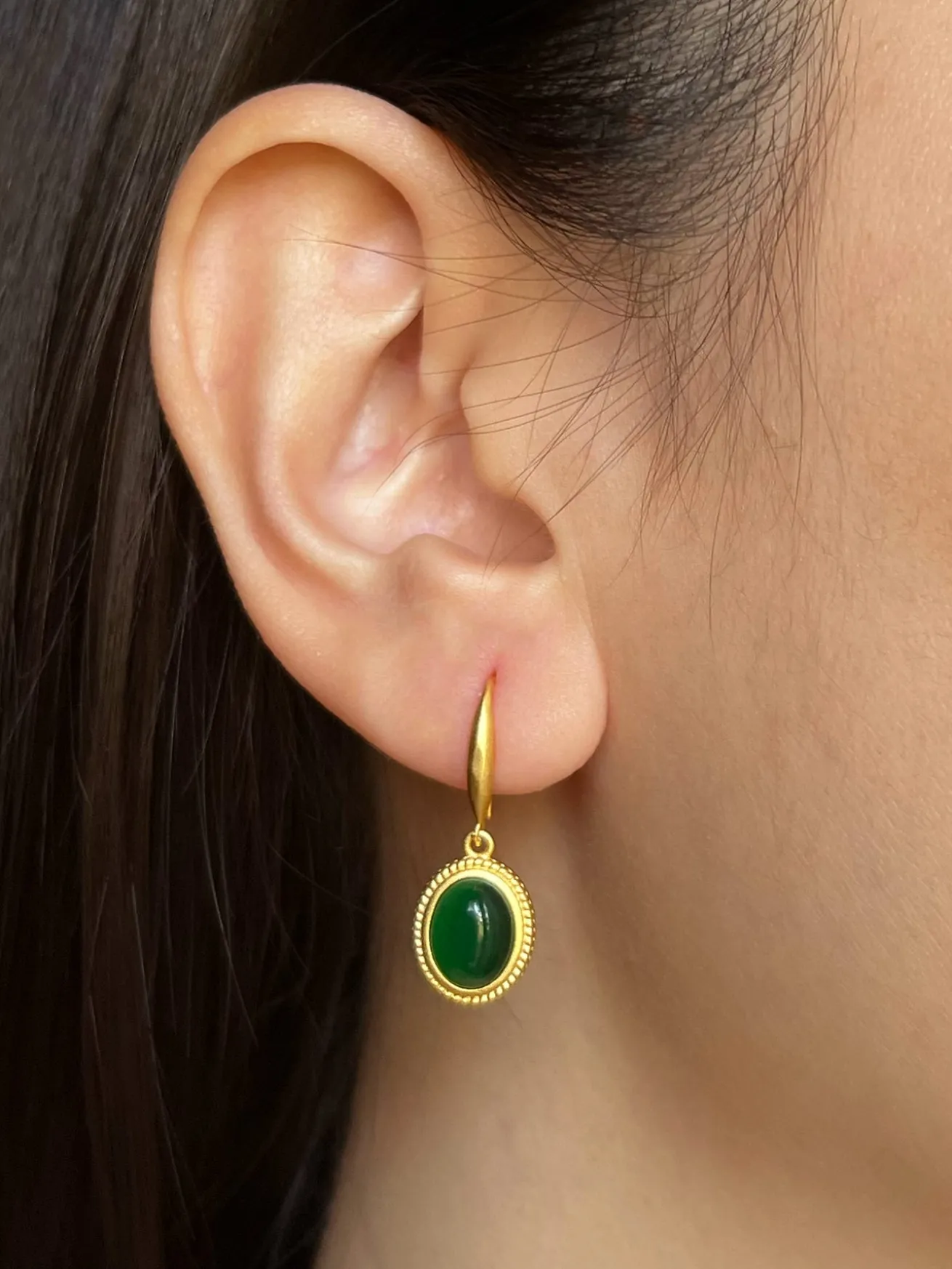 Green Jade Oval Pendant Earrings