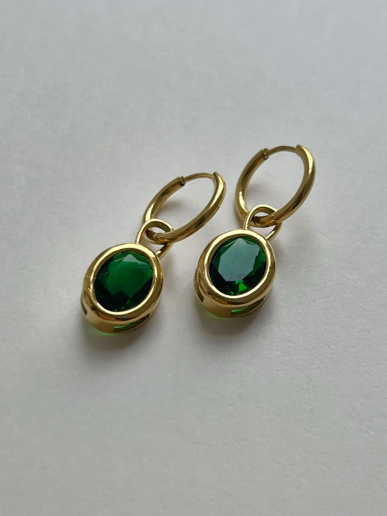 Green Oval Gemstone Hoops