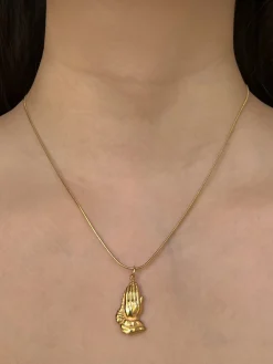 Hands in Prayer Necklace - Gold