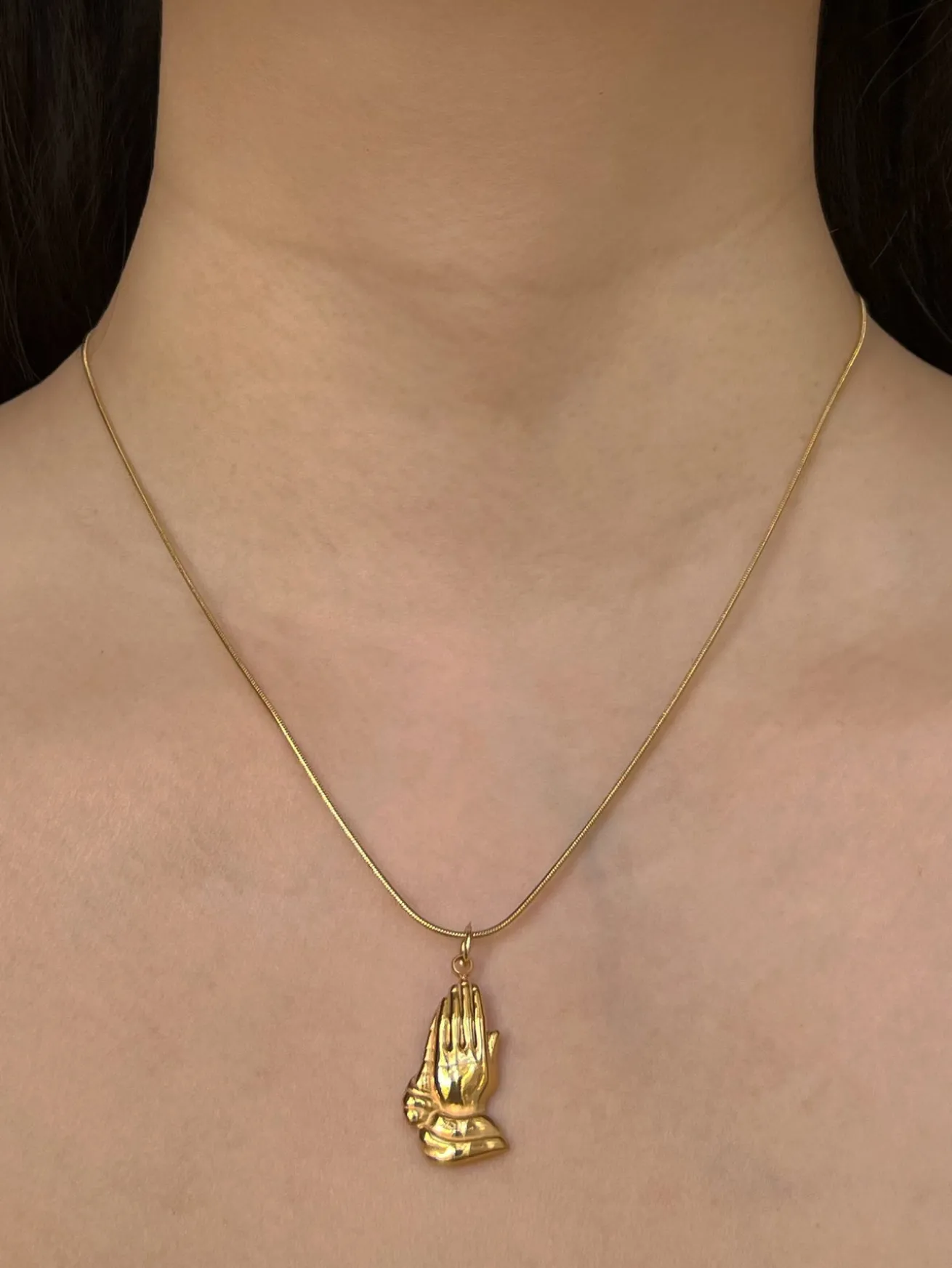 Hands in Prayer Necklace - Gold