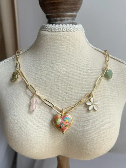 Heart Cloisonne Charm Necklace - Pink Heart/Romantic