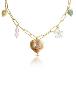 Heart Cloisonne Charm Necklace - Pink Heart/Romantic