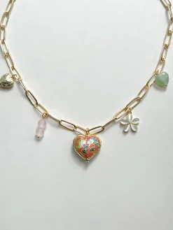 Heart Cloisonne Charm Necklace - Pink Heart/Romantic