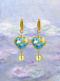 Heart Cloisonne Charm Necklace - Blue Heart/Glass Crystals