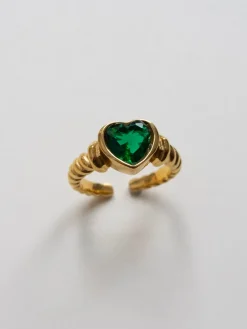 Heart Gemstone Twist Ring - Emerald Green