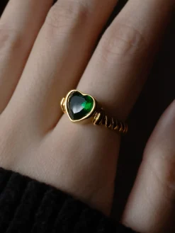 Heart Gemstone Twist Ring - Emerald Green