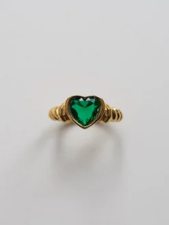 Heart Gemstone Twist Ring - Emerald Green